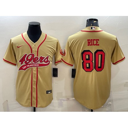 Men's San Francisco 49ers #80 Jerry Rice New Gold With Patch Cool Base Stitched Baseball Jersey